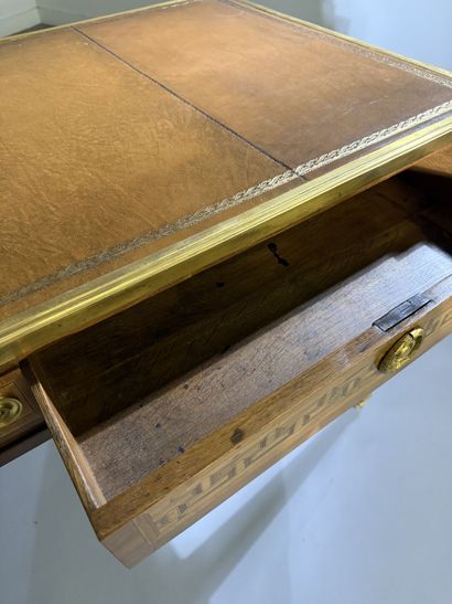 A flat-topped desk made of rosewood and amaranth;...