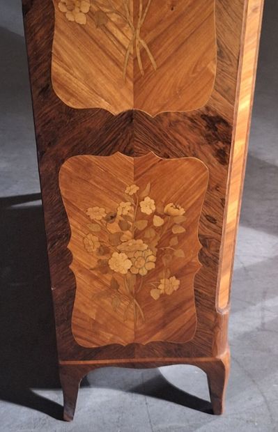 Wood veneer secretary desk opening via a...