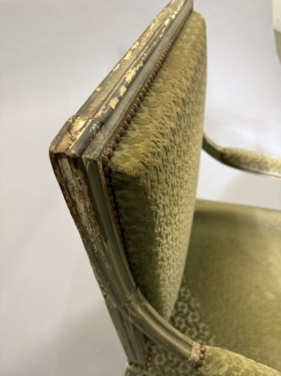 Pair of molded and painted beechwood armchairs...