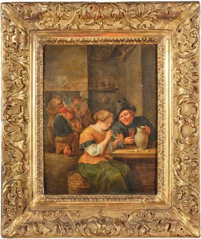 Suiveur de TENIERS 
Scène de taverne 
Panneau,...