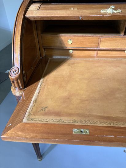 Mahogany cylinder-style secretary desk (on...