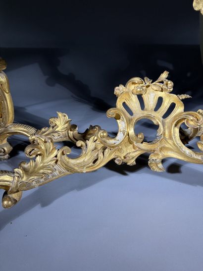 Gilded wooden console table with openwork...