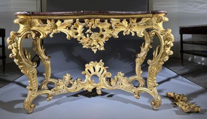 Gilded wooden console table with openwork...