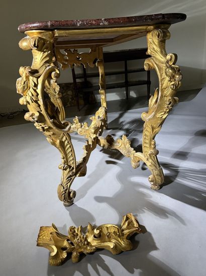Gilded wooden console table with openwork...