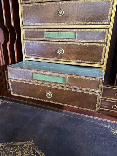 Mahogany and gilded bronze drop-leaf desk,...