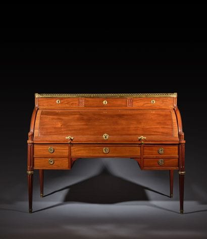 Mahogany cylinder-style secretary desk (on...
