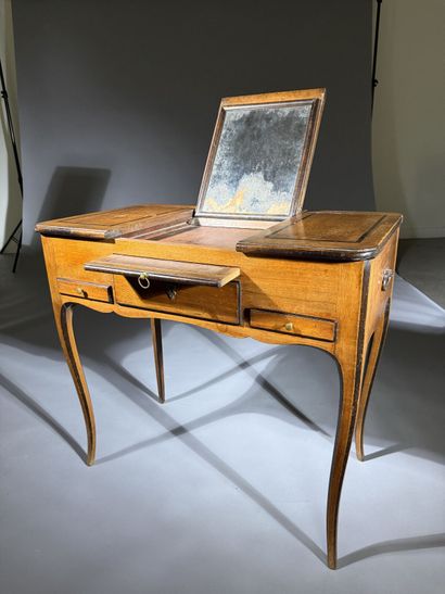 Vanity table in walnut and blackened wood,...