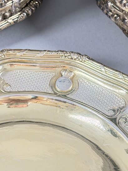 Set of twenty-four multi-lobed vermeil plates...