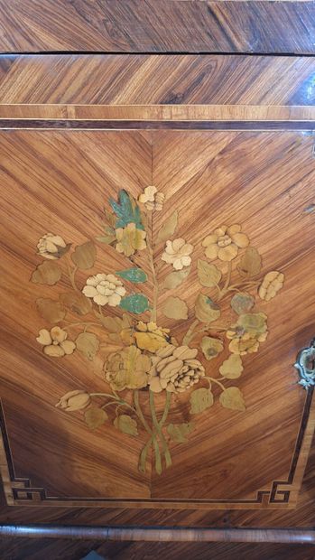Wood veneer secretary desk opening via a...