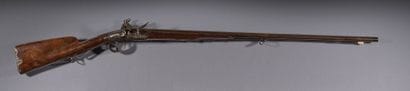 Beau fusil de chasse double à silex. Canons...