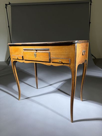 Vanity table in walnut and blackened wood,...
