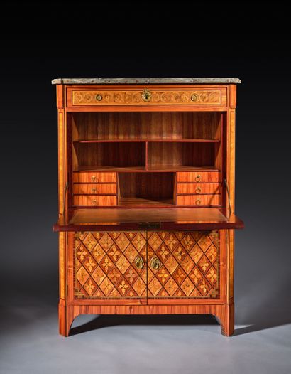 A drop-top secretary desk in marquetry and...