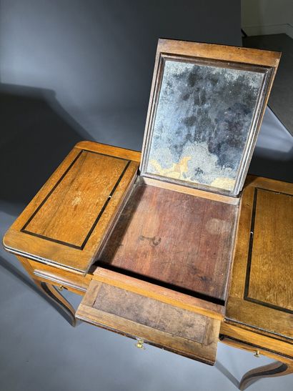 Vanity table in walnut and blackened wood,...