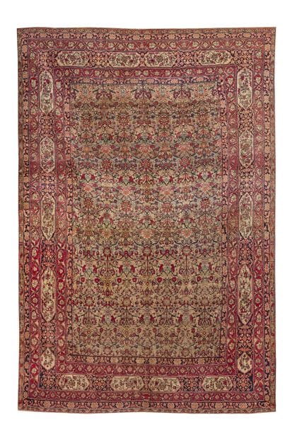 Tapis Kirman (chaîne et trame en coton, velours...