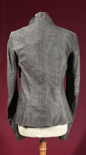RICK OWENS 
Veste en cuir gris éléphant,...