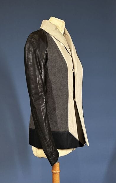 RICK OWENS 
Veste en patchwork de laine grise,...