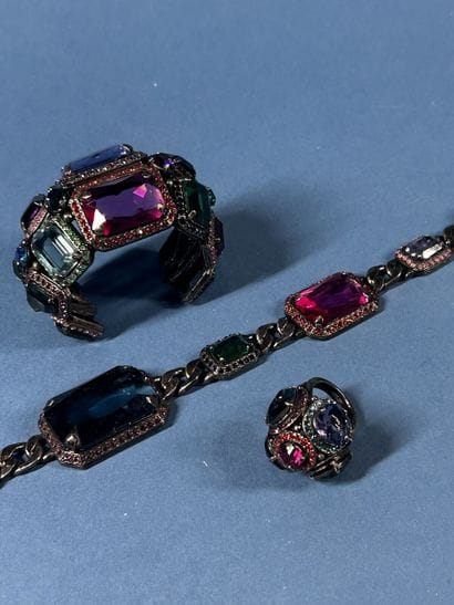 LANVIN 
Parure en métal argenté vernissé...
