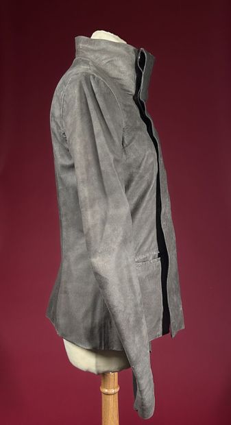 RICK OWENS 
Veste en cuir gris éléphant,...