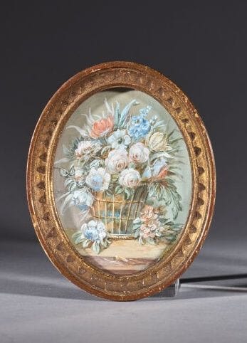 19th-century French school. 
Basket of flowers...