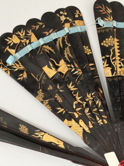 Chinese pagodas, China, 19th century 
Black-lacquered...