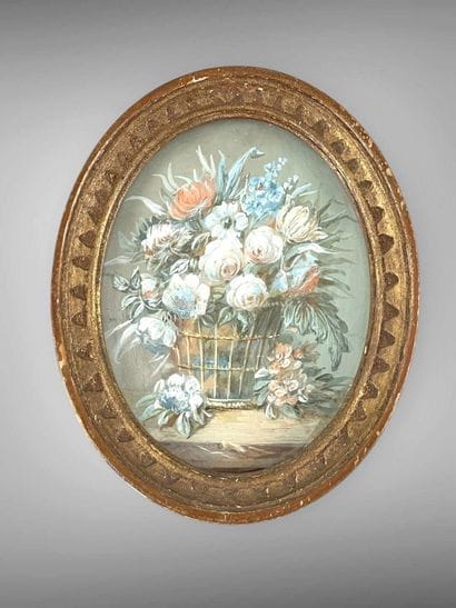 19th-century French school. 
Basket of flowers...