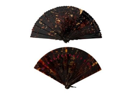 Two brown-scale broken-style fans, 19th and...