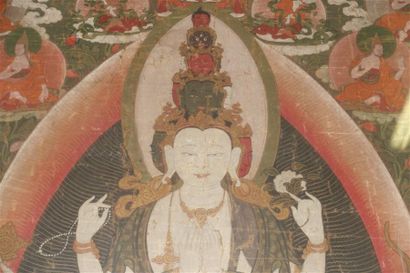 Thangka.
Tissu peint.
Haut. : 83 cm ; Larg....