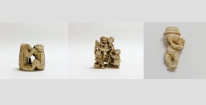 JAPON - Époque MEIJI (1868-1912).
Trois netsuke...
