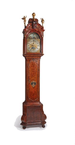 Horloge de parquet en noyer, loupe de noyer...