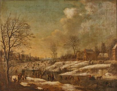 Attribué à Jan Abraham BEERSTRAETEN (1622-1666).
Patineurs...