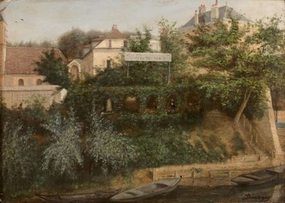 École Française vers 1870.
Une ginguette
Papier...