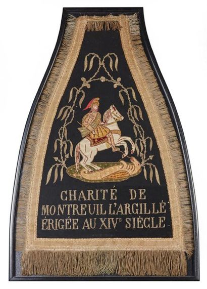 Broderie représentant Saint Georges terrassant...