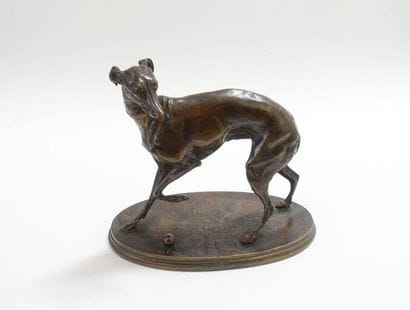 Pierre-Jules MÊNE (1810-1879).
Levrette jouant...
