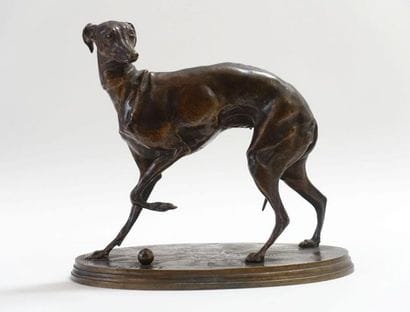 Pierre-Jules MÊNE (1810-1879).
Levrette jouant...