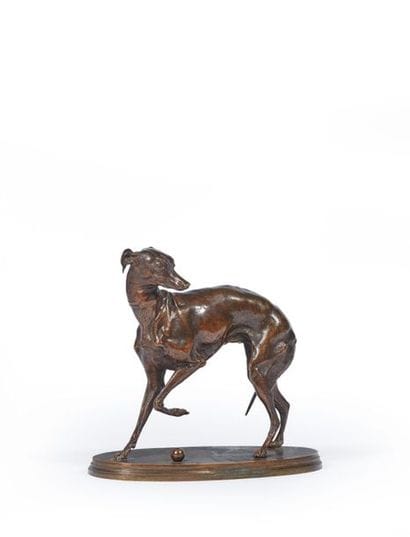 Pierre-Jules MÊNE (1810-1879).
Levrette jouant...