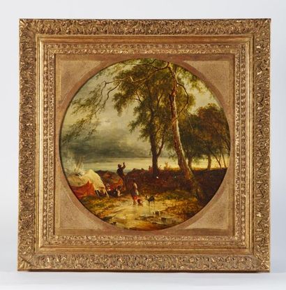 École Anglaise vers 1840.
La Halte au bord...