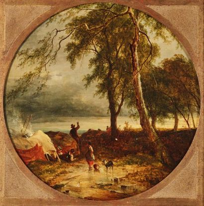 École Anglaise vers 1840.
La Halte au bord...