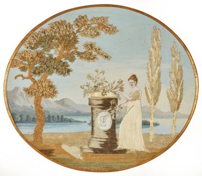 Broderie de soie au lancé sur fond gouaché,...