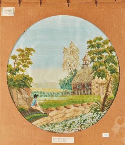 Broderie de soie au lancé sur fond gouaché...