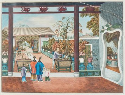 CHINE, Canton - XIXe siècle.
Gouache sur...