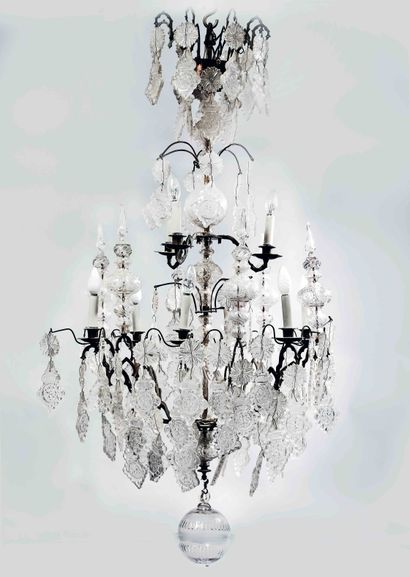
A large chandelier with pendants on two...