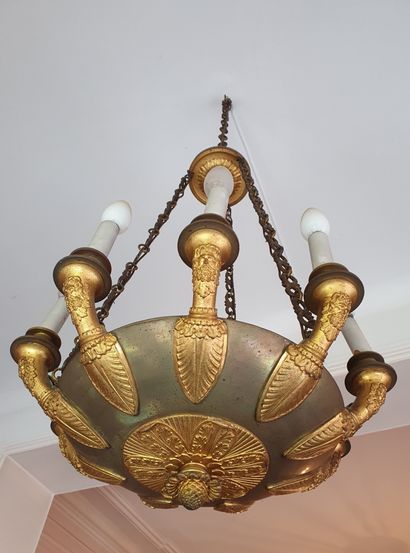 
An ormolu and patinated nine-armed basin...