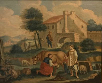 
Follower of BERCHEM, 19th century
Milking...