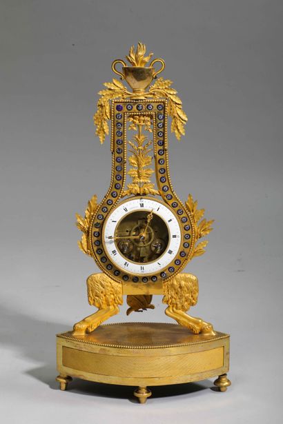 
Lyre clock in gilt bronze and enamelled...