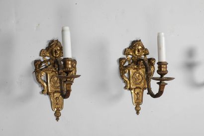 
A pair of ormolu sconces with one arm of...