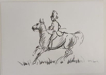 
*- A. V. monogrammed lower right. Dog running....