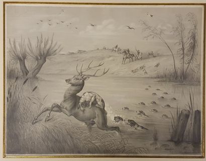 Deer hunting. At the pond. Rare scratch card,...