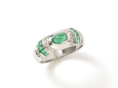 Bague jonc en or gris 750 millièmes, ornée...