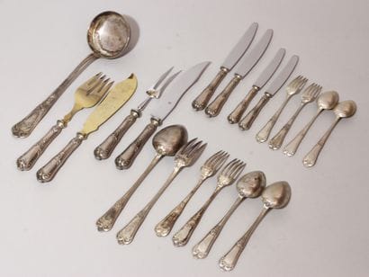 Partie de ménagère en argent, argent fourré,...
