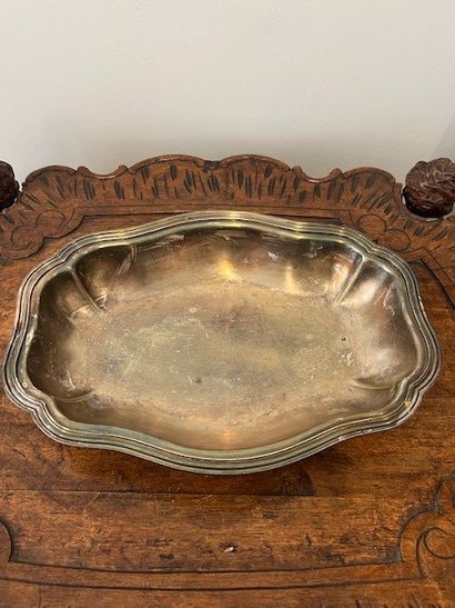 Set of THREE silver-plated dishes with scalloped...